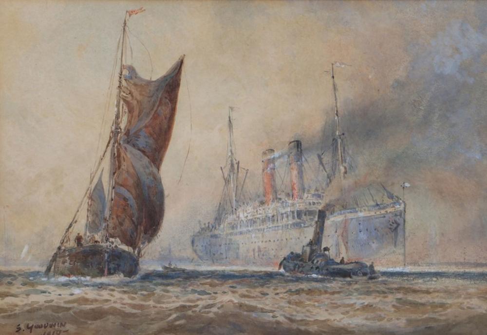 sidney paul goodwin 1867 1944 shipping signed and dated 1914 watercolour 34cm x 23cm · Bishop & Miller Auctioneers · 2019-06-22 Sydney Goodwin comparable auction result: sidney paul goodwin 1867 1944 shipping signed and dated 1914 watercolour 34cm x 23cm