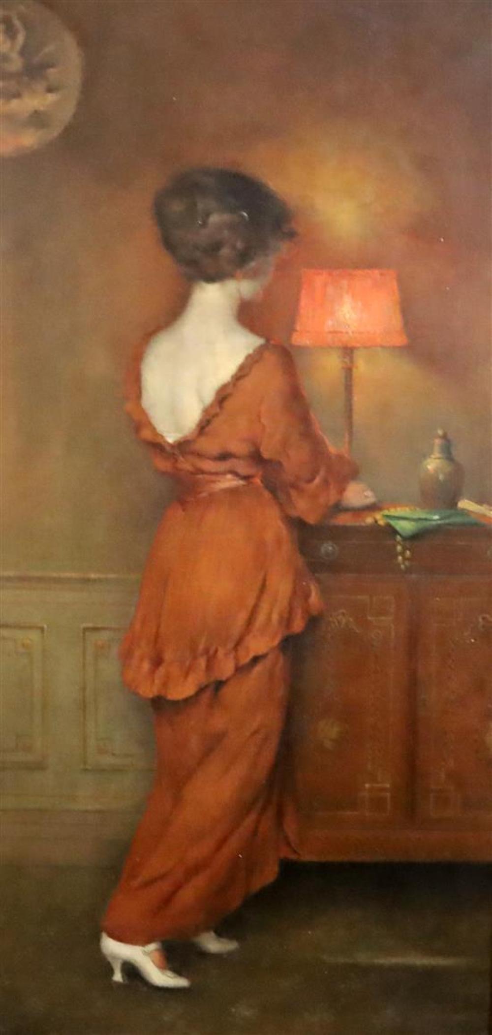 Henri Moreau comparable auction result: henri moreau belgian 1869 1943 the lady in red 39 x 19 5in