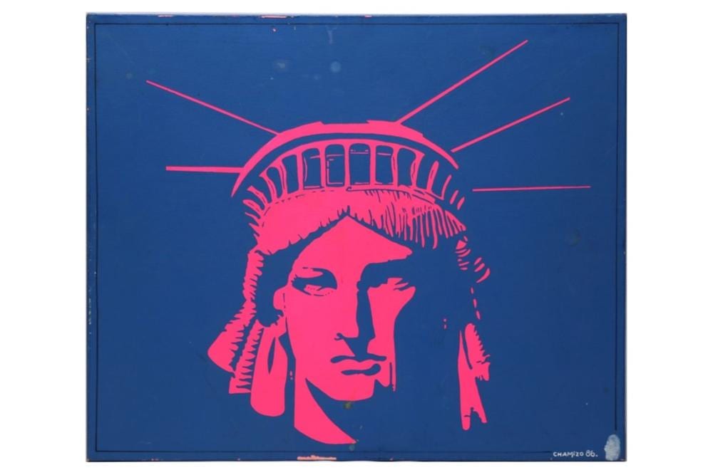 Didier Chamizo comparable auction result: didier chamizo n en 1951 new york sur fond bleu acrylique sur toile sign e en bas droite dat