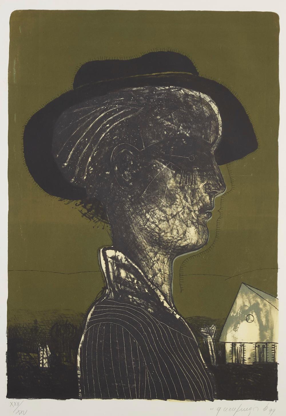 Gonzalo Cienfuegos comparable auction result: gonzalo cienfuegos hombre verde lithograph