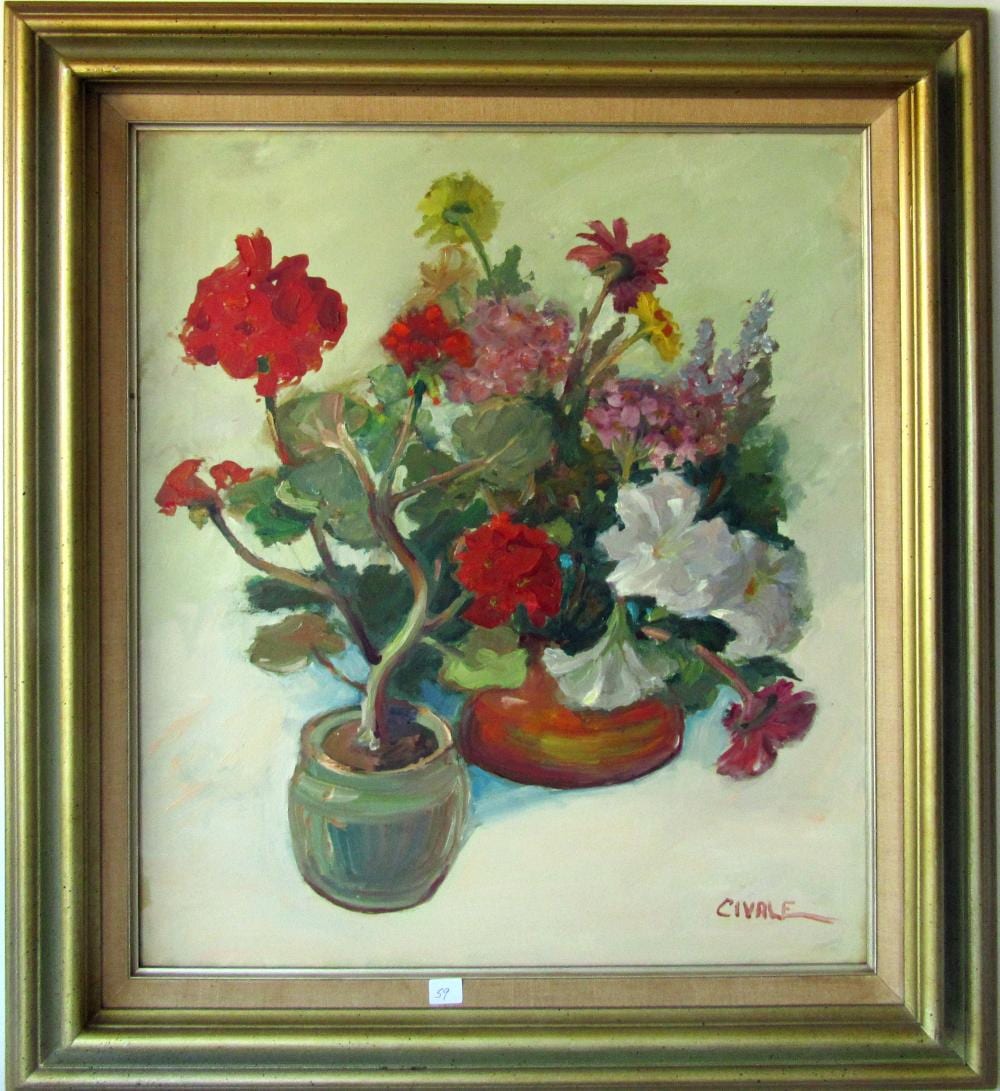 patrick civale oil on canvas floral still life · Blackwood March Auctioneers · 2019-07-09 Patrick Civale comparable auction result: patrick civale oil on canvas floral still life
