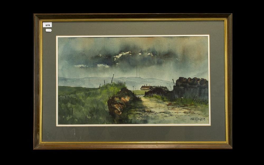 Ashley Jackson comparable auction result: ashley jackson british 1940 untitled farm nr pole moor watercolour on
