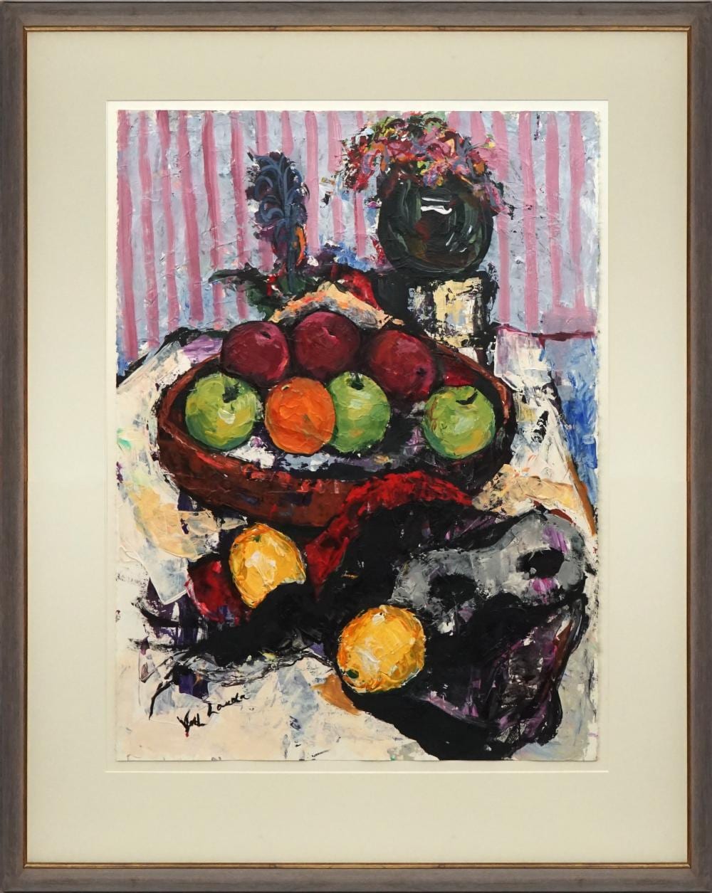 Val Landa comparable auction result: val landa 1940 fruit bowl and phantom mask 76 x 56cm frame 105 5 x 84cm