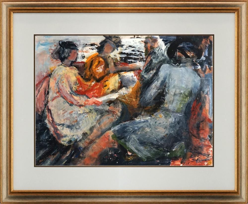 Val Landa comparable auction result: val landa 1940 family outing 55 x 75cm frame 87 5 x 160cm