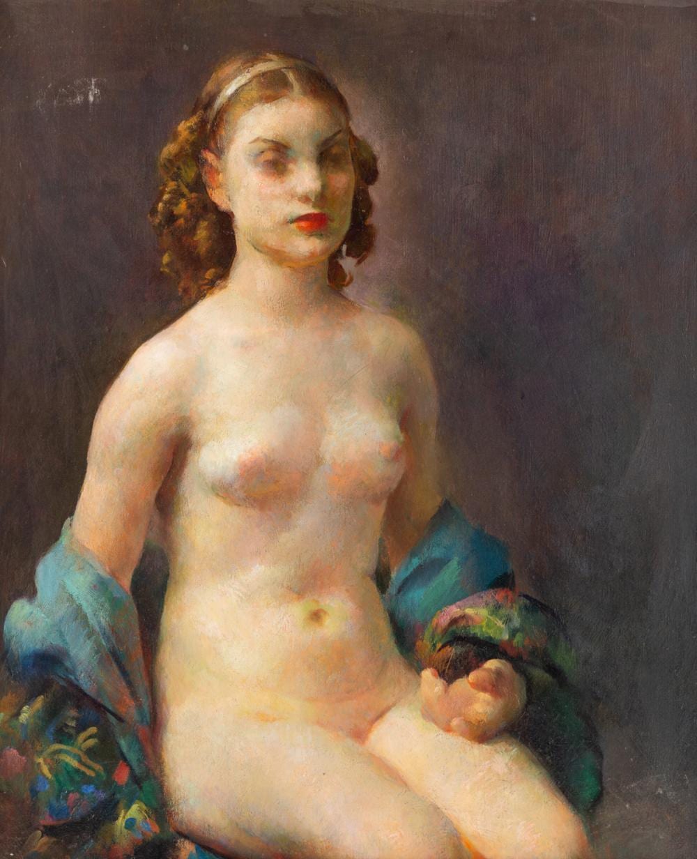 Dmitri Romanovsky comparable auction result: dmitri romanovsky russian 1887 1971 seated nude with blue shawl oil painting