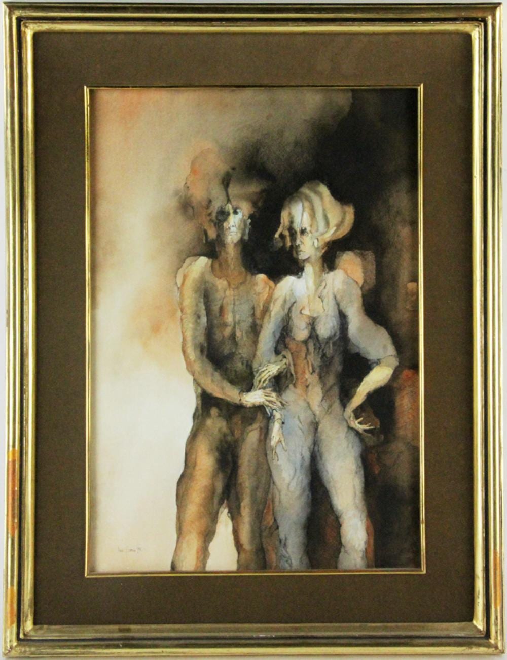 Luis Granda comparable auction result: luis granda pareja ink and watercolor