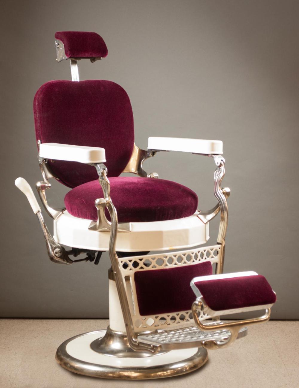 VINTAGE BARBER CHAIR, Emil J. Paidar Co., Chicago, sold by O'Gallerie, lot 144 — auction record photograph
