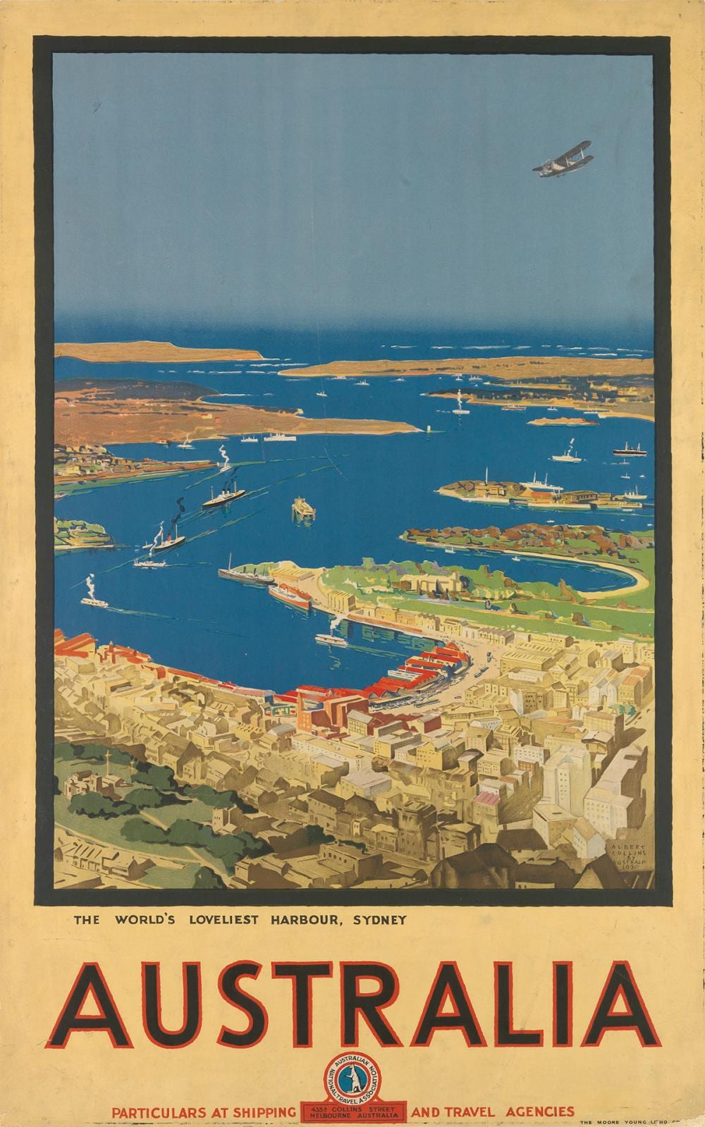 Albert Collins comparable auction result: albert collins 1883 1951 australia the world s loveliest harbour sydney 1930 39x24 inches 100x63 cm the moore young litho co