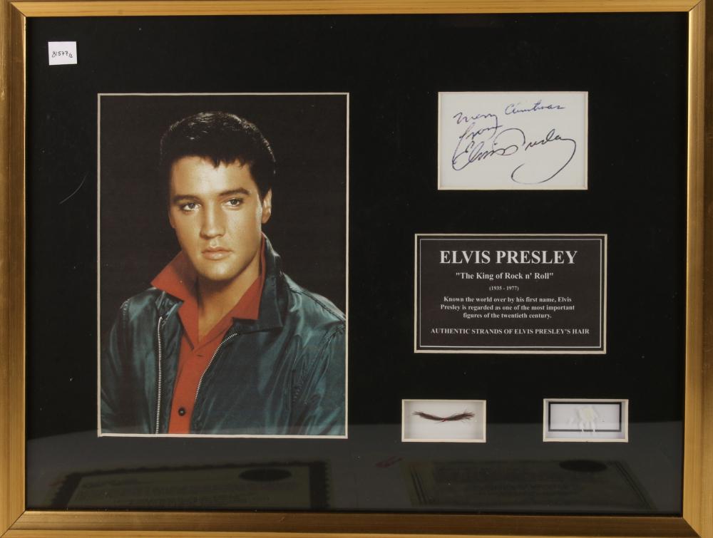 TWO FRAMED ELVIS PRESLEY MEMORABILIA W HAIR sold by Converse Auctions, lot 242 — auction record photograph