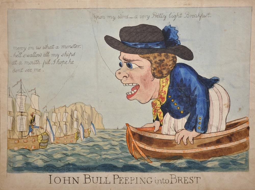 george moutard woodward 1760 1809 british john bull peeping into brest published june 1803 engraving unframed 10 x 15 · John Nicholson's Fine Art Auctioneers & Valuers · 2019-07-31 George Moutard Woodward comparable auction result: george moutard woodward 1760 1809 british john bull peeping into brest published june 1803 engraving unframed 10 x 15