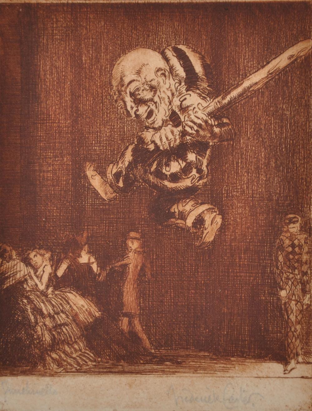 frederick carter 1885 1967 british punchinelle etching signed and inscribed in pencil unframed 5 25 x 4 25 and four others by the same hand five 5 · John Nicholson's Fine Art Auctioneers & Valuers · 2019-07-31 Frederick Carter comparable auction result: frederick carter 1885 1967 british punchinelle etching signed and inscribed in pencil unframed 5 25 x 4 25 and four others by the same hand five 5