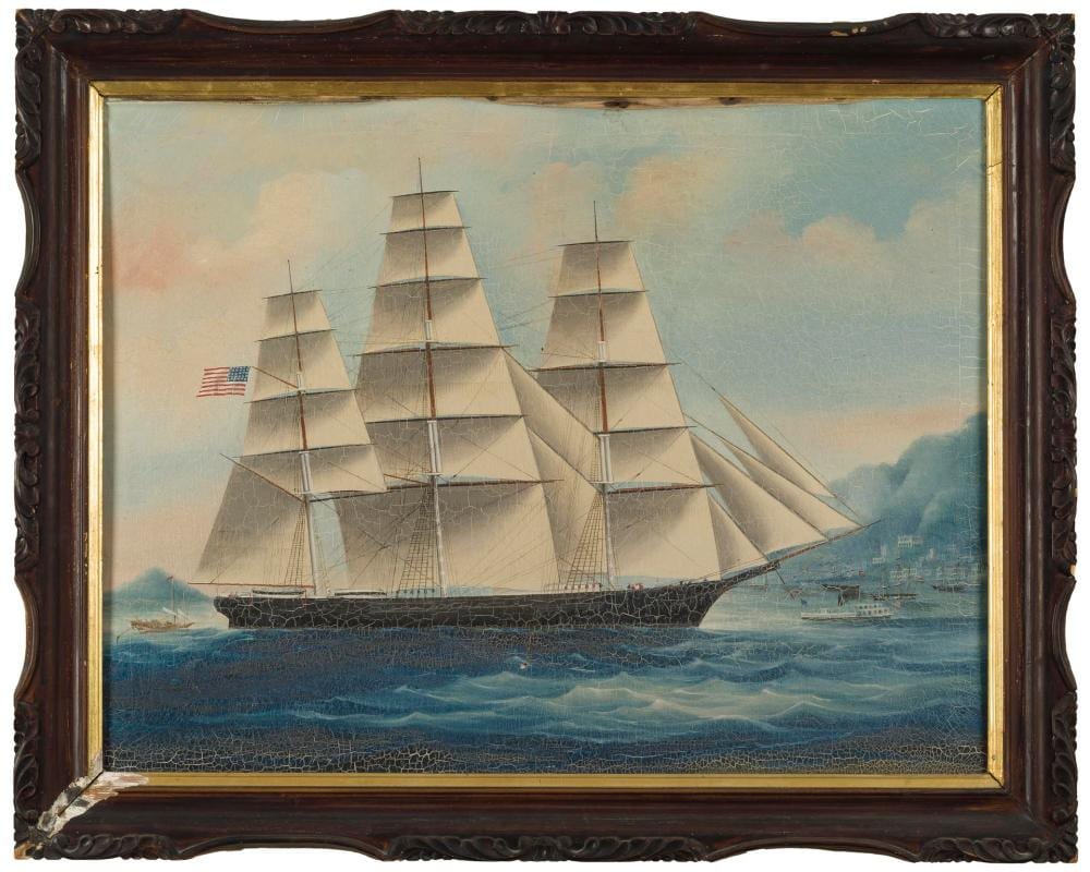 Lai Fong comparable auction result: lai fong indo chinese act 1870 1900 portrait of an american clipper ship in the harbor of hong kong