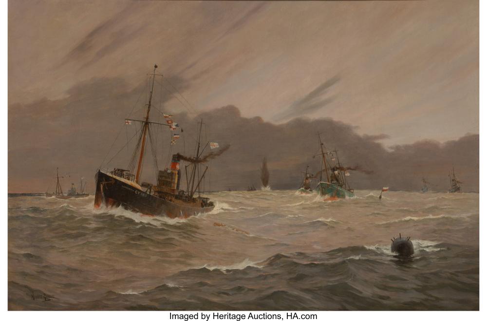Maurice Randall comparable auction result: maurice randall british 1869 1949 naval battle oil on canvas 40 x 60 inches