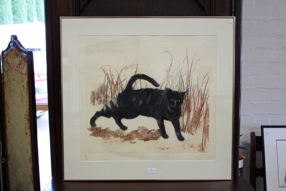 Bettina McMahon comparable auction result: bettina mcmahon 1930 australia stalking cat 7 25 etching signed and dated lower right 86 approx 50cm x 55cm