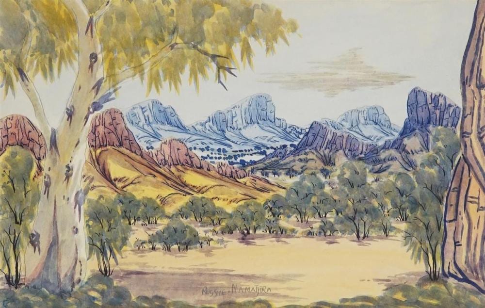 Reggie Namatjira comparable auction result: reggie namatjira 1946 central australian landcape 22 x 35cm