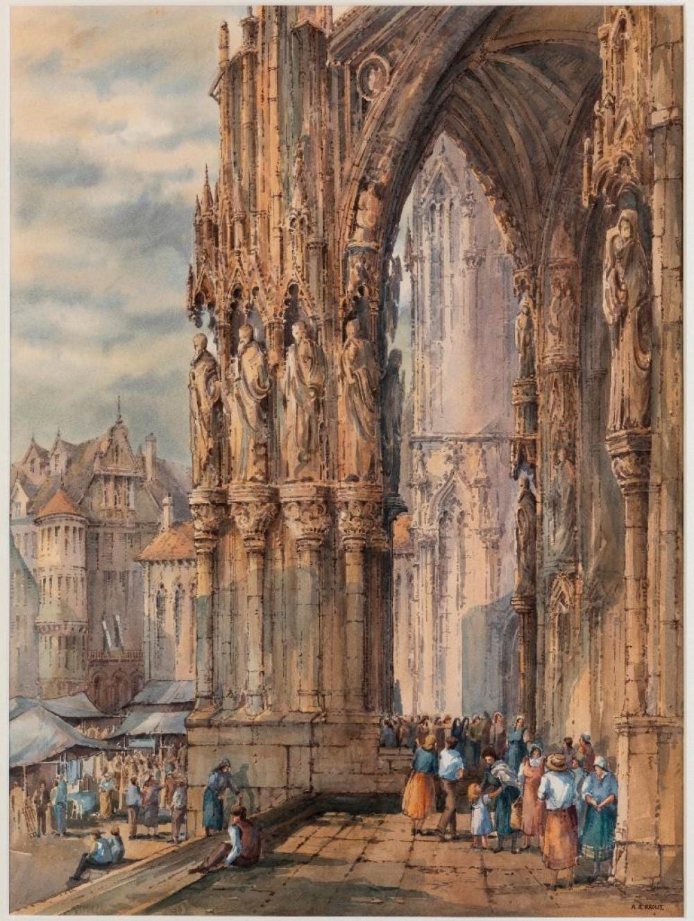 Anthony A. Prout comparable auction result: anthony a prout born 1946 market rouen and rouen cathedral steps