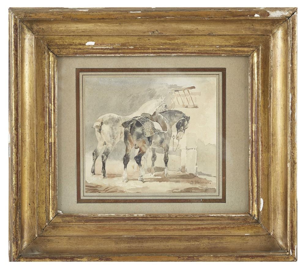 Joseph Simon Volmar comparable auction result: joseph simon volmar 1796 1865 chevaux au box aquarelle sur papier sign e