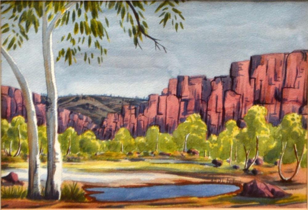 Adolf Inkamala comparable auction result: adolf inkamala landscape watercolour 26 x 36cm