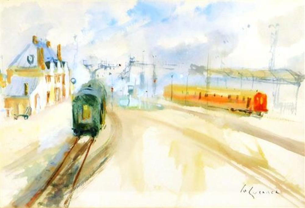 jean le guennec french 1924 1986 20th c watercolor on paper framed and matted under glass depicts train yard signed lr no · Winter Associates, Inc. · 2019-08-12 Jean LeGuennec comparable auction result: jean le guennec french 1924 1986 20th c watercolor on paper framed and matted under glass depicts train yard signed lr no