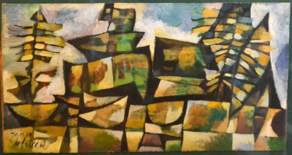 Yargo DeLucca comparable auction result: yargo de lucca abstract landscape 1964 oil on board 23 x 36cm