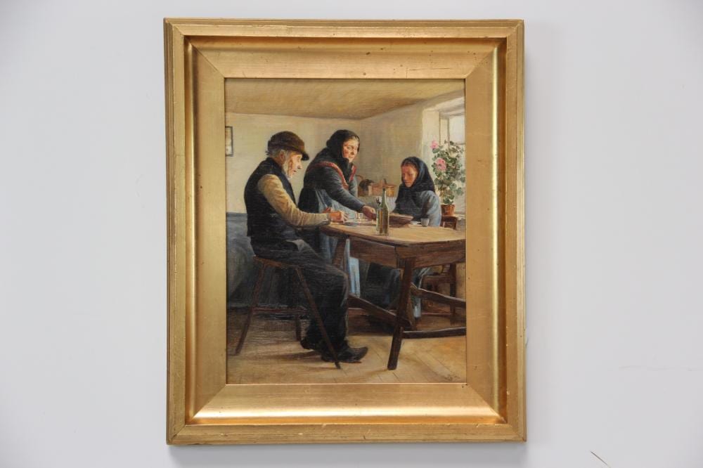 Knud Erik (1865) Larsen comparable auction result: knud erik larsen 1865 1922 interi r med familie olie p l rred 38 x 30