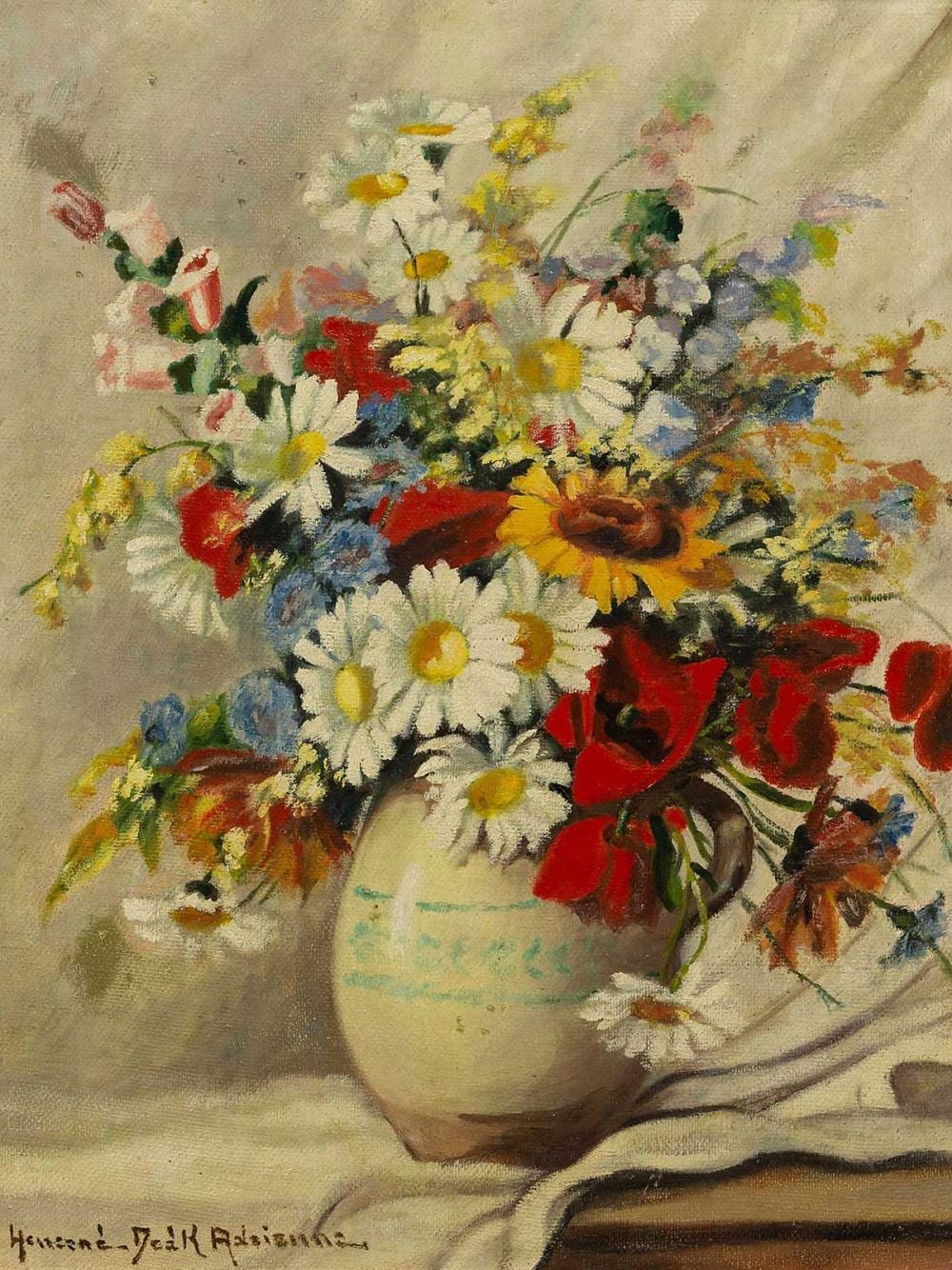 Adrienne Henczné Deák comparable auction result: adrienne henczn de k hungarian 1890 1956 oil still life flowers signed 60 x 48