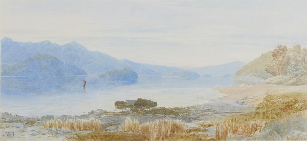 John Gully comparable auction result: john gully new zealander 1819 1888 lake manapouri evening 1887 watercolour on paper