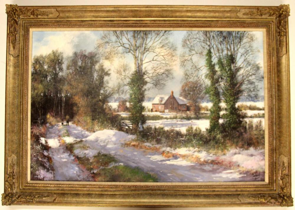 A gilt framed oil on canvas of an East Anglian winter scene signed Clive Madgwick, R.B.A., (1935 - 2005)frame 93 x 66cm. sold by Chalkwell Auctions Ltd, lot 617 — auction record photograph
