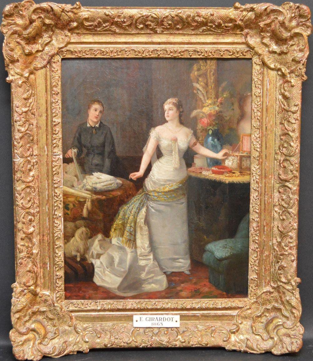 Ernest Gustave Girardot comparable auction result: ernest gustave girardot france 1840 1911 oil on canvas interior with maiden canvas size is 18
