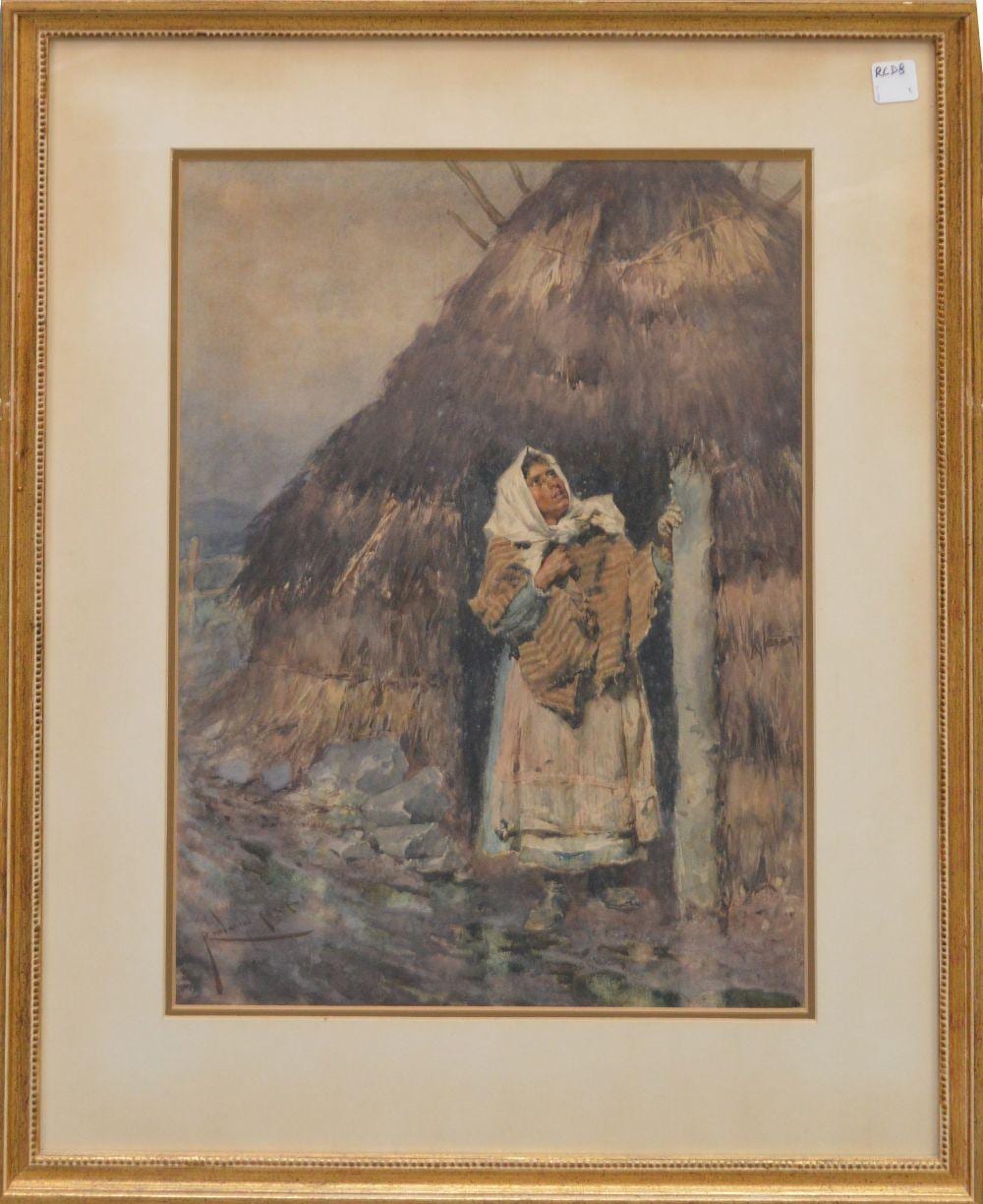 Carlo Randanini comparable auction result: carlo randanini italy 1884 watercolor peasant checking the weather 14 x 21 painting image siz