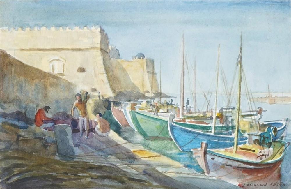 Julian Richard Ashton comparable auction result: julian richard ashton 1913 2001 port of hania crete 24 x 34cm