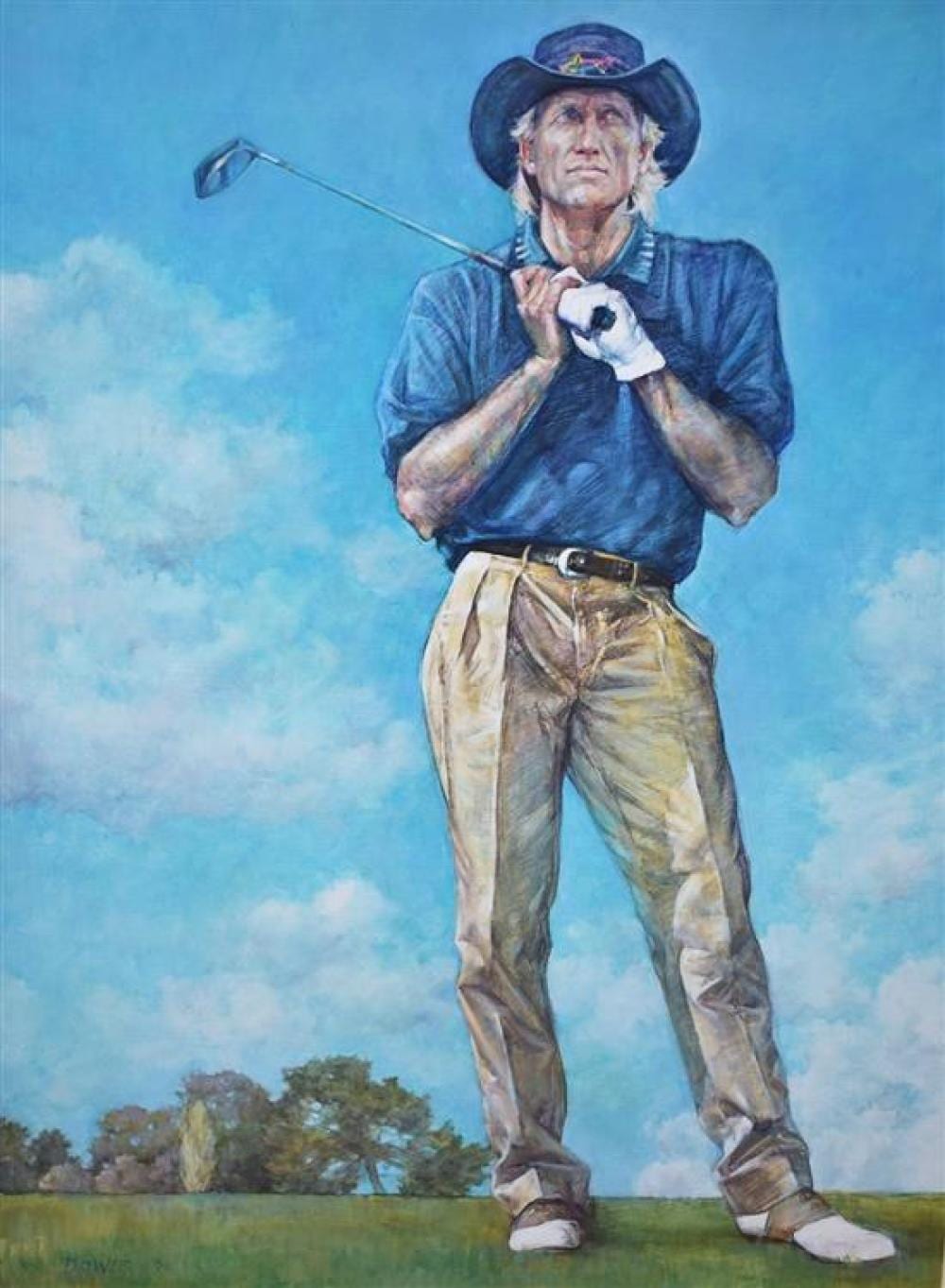 penny dowie 1948 australia greg norman the great white shark oil on canvas · Theodore Bruce Auctioneers & Valuers · 2019-09-01 Penny Dowie comparable auction result: penny dowie 1948 australia greg norman the great white shark oil on canvas