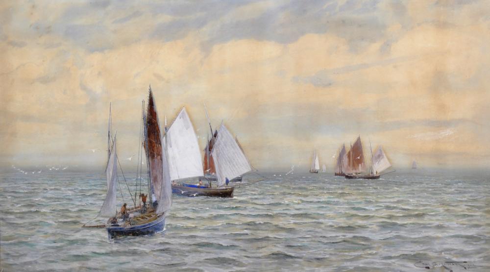 Charles Sim Mottram comparable auction result: charles sim mottram act 1876 1919 british fishing boats going out from st ives watercolour signed and dated 1902 15 25 x 27