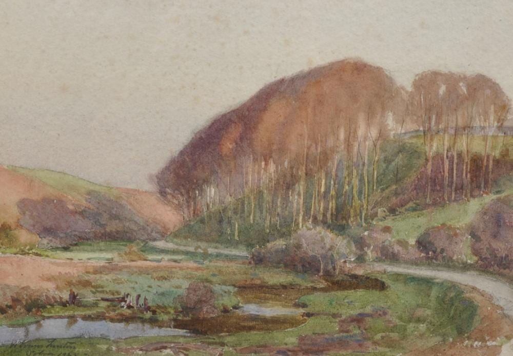 William Evans Linton comparable auction result: william evans linton 1878 c 1956 british a tranquil river landscape watercolour signed inscribed and dated 1925 10 x 14 25 and another by the same hand two 2