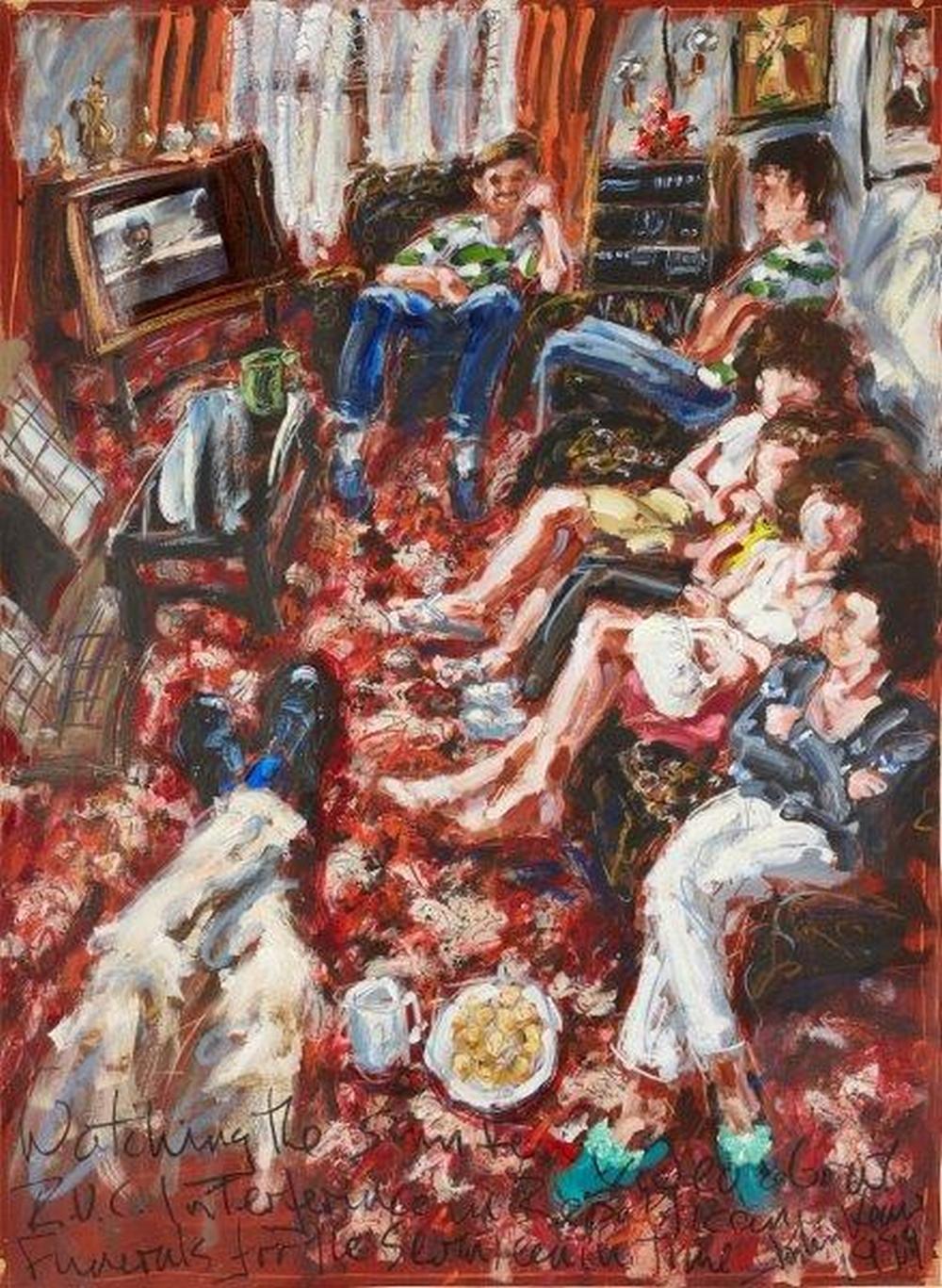 John Keane comparable auction result: john keane british b 1954 watching the sinn fein video about ruc interference i