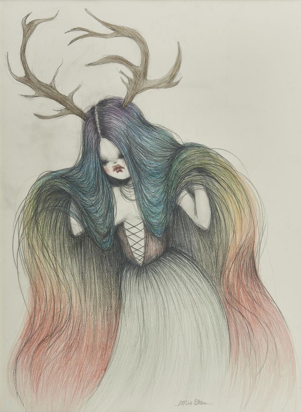 Miss Van comparable auction result: miss van 1973 femme crayon de couleurs et pastel sur papier 74x53 cm