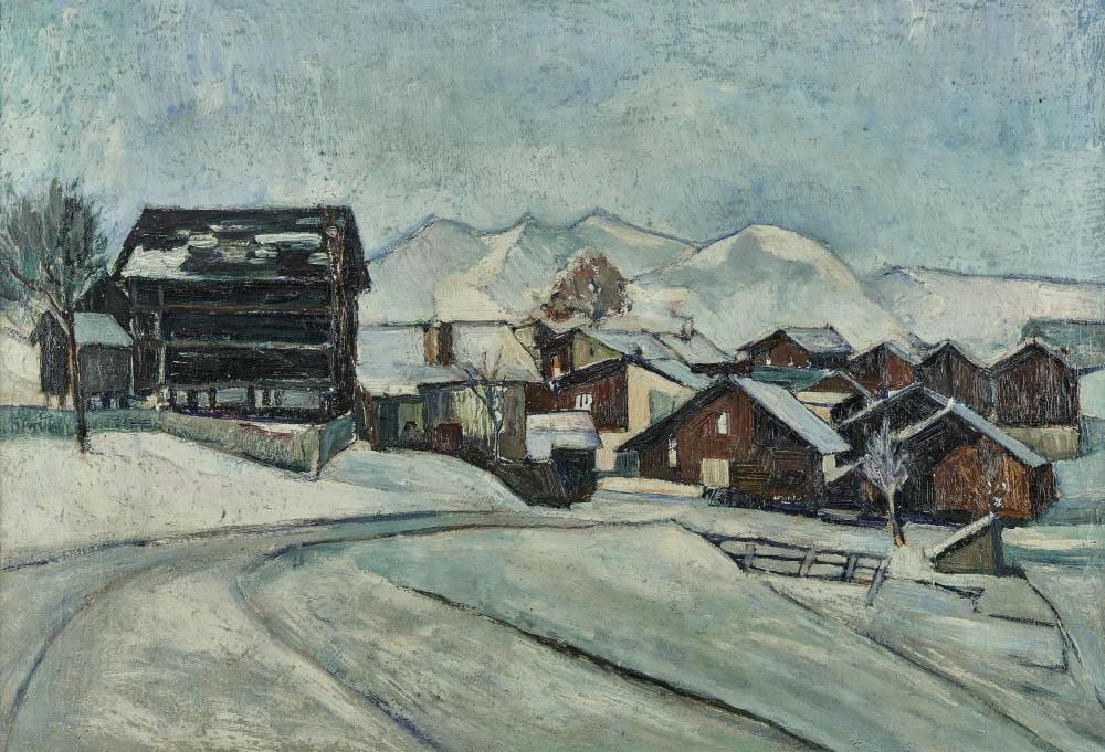 Alfredo Cini comparable auction result: alfredo cini 1887 1970 village de montagne sous la neige huile sur toil