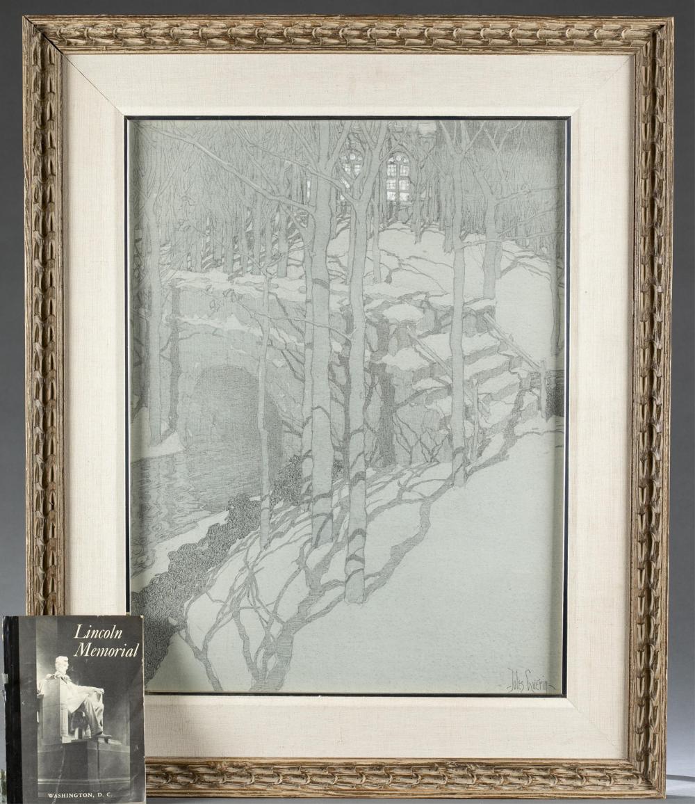 Jules Guérin comparable auction result: jules guerin monochromatic landscape 19th 20th c