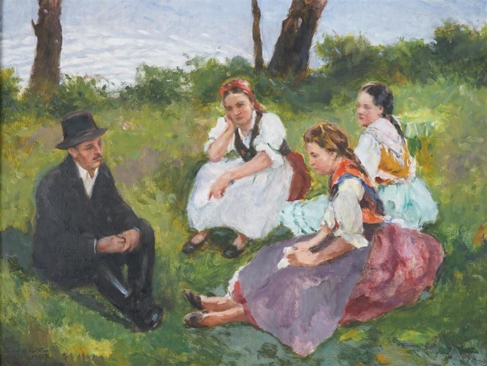 Vilmos Nagy comparable auction result: vilmos nagy 1874 1953 peasants resting in the countryside 57 5 x 76 5cm