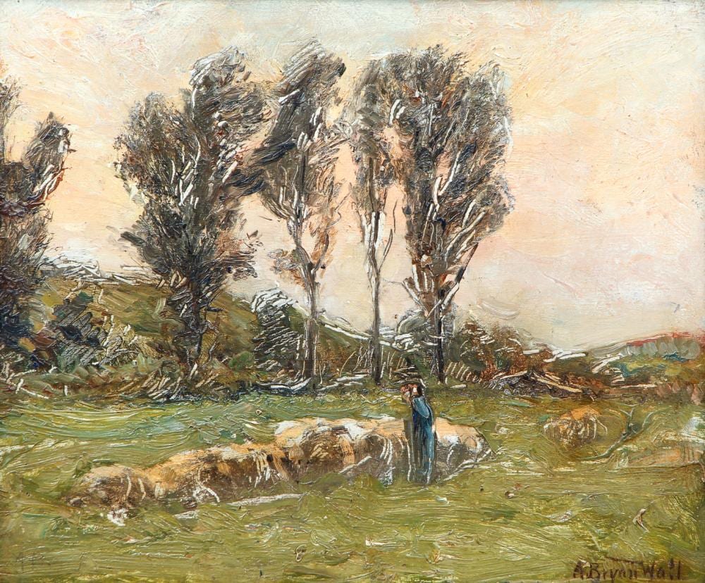 A. Bryan Wall comparable auction result: a bryan wall oil sheep and poplars