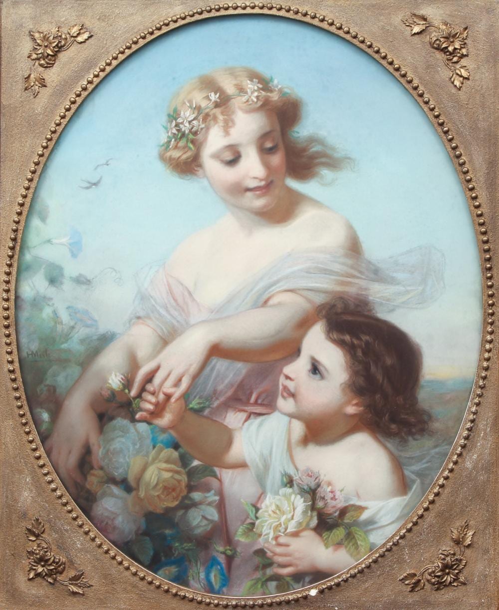 Hugues Merle comparable auction result: hugues merle pastel mother and child with flowers