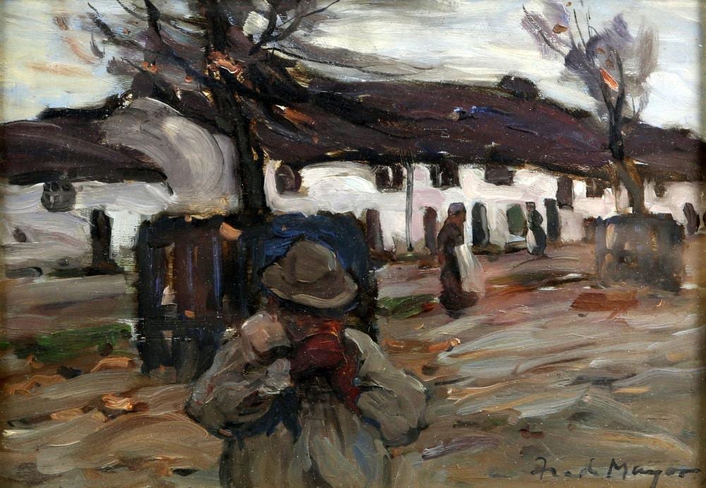 Fred Mayor comparable auction result: fred mayor 1865 1916 village scene with a figur