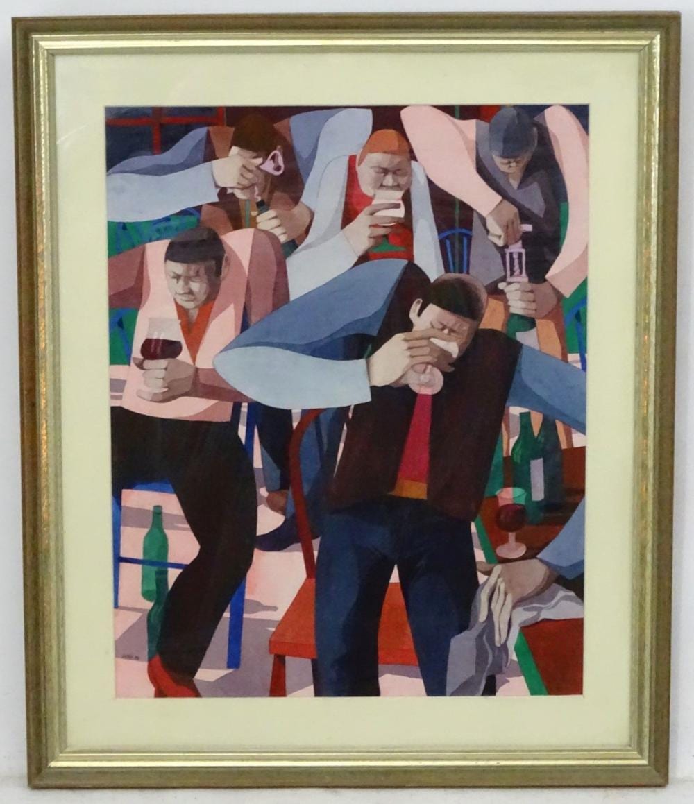 George Large comparable auction result: george large 1936 ri oil on board the red wine drinkers signed and da
