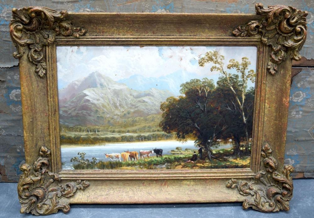 joseph wrightson mcintyre 1841 1897 framed oil on board figures with cattle in a mountainous landscape 23 5 cm x 35 cm · Hannam's Auctioneers · 2019-09-18 Joseph Wrightson McIntyre comparable auction result: joseph wrightson mcintyre 1841 1897 framed oil on board figures with cattle in a mountainous landscape 23 5 cm x 35 cm