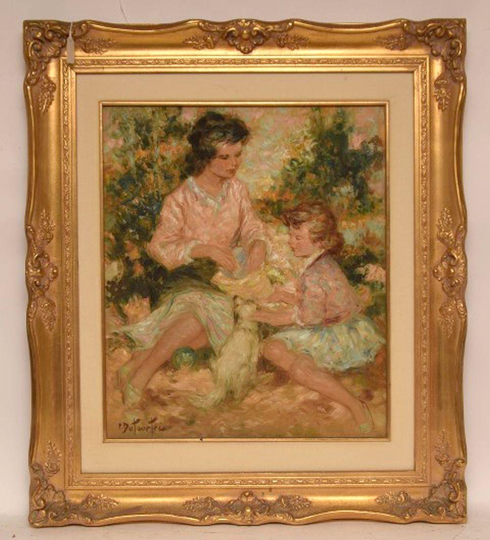 Pierre Eugène Duteurtre comparable auction result: pierre eug ne duteurtre french 1911 1989 oil on canvas mother and daughter and their dog 20 3
