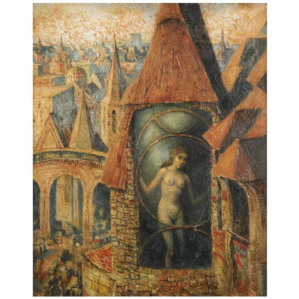 Claude Verlinde comparable auction result: claude verlinde n en 1927 la princesse en son ch teau oil on canvas signed lower right 16 1 8 x 13 in