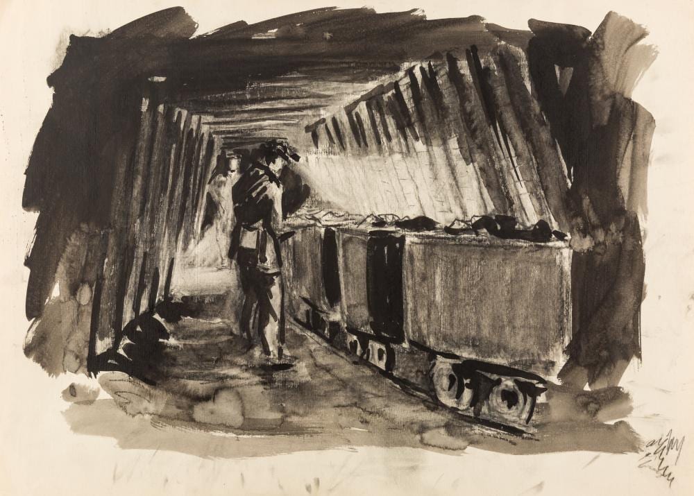 Nikolai Matsedonsky comparable auction result: nikolai matsedonsky russian 1911 1980 coalpit ink on paper