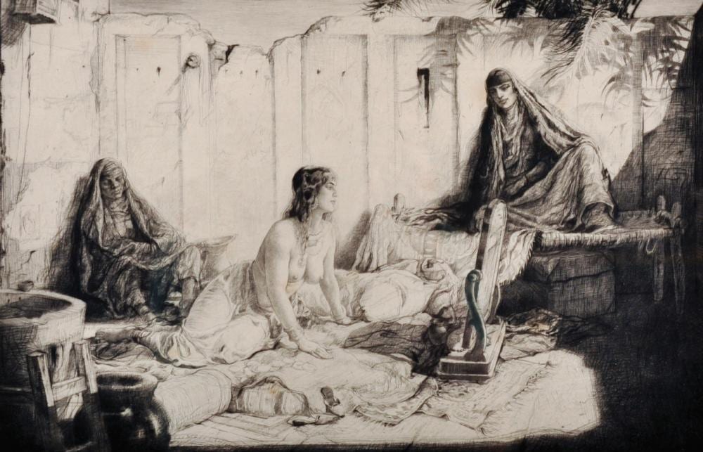 Charles William Cain comparable auction result: charles william cain 1893 1962 british a hareem scene etching signed and inscribed 13 77 9 75 x 14 75