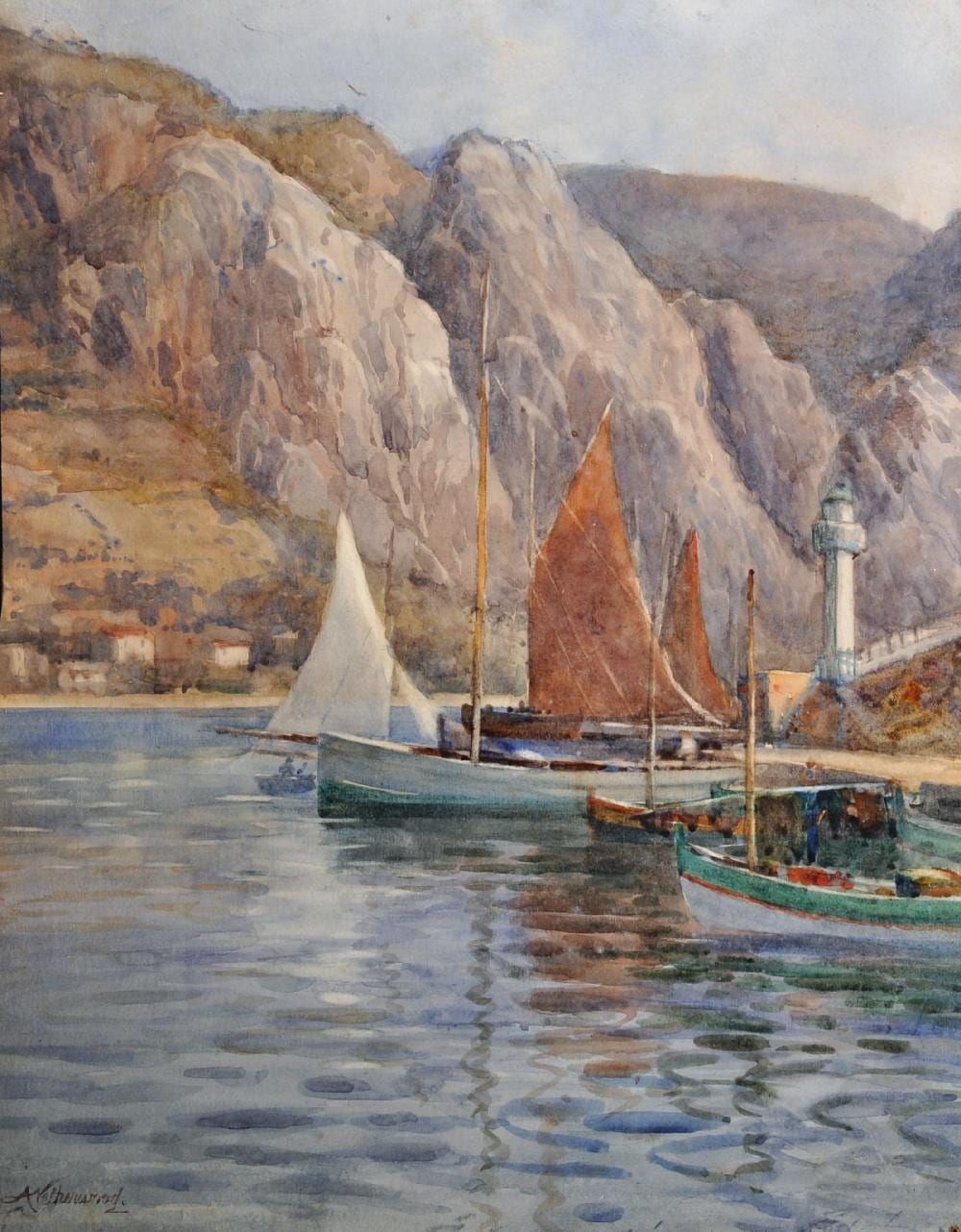 arthur netherwood 1864 1930 british a harvest scene with moored sailing boats watercolour signed unframed 17 75 x 13 75 · John Nicholson's Fine Art Auctioneers & Valuers · 2019-10-02 Arthur Netherwood comparable auction result: arthur netherwood 1864 1930 british a harvest scene with moored sailing boats watercolour signed unframed 17 75 x 13 75