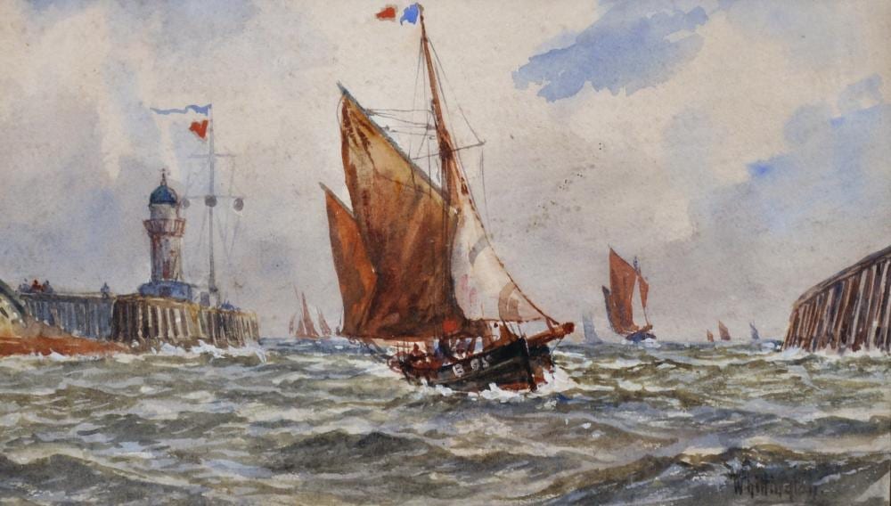 William Whittington comparable auction result: william g whittington act 1904 1914 british fishing boats entering harbour watercolour signed 6 x 10 and a companion piece a pair 2